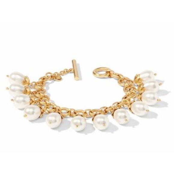 Julie Vos Flora Pearl Charm Link Bracelet Toggle Closure 24K Gold Plated - Picture 1 of 5